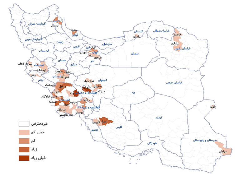 گستره جغرافیایی اعتراضات معیشتی اردیبهشت‌ماه ۱۴۰۱ (18712)