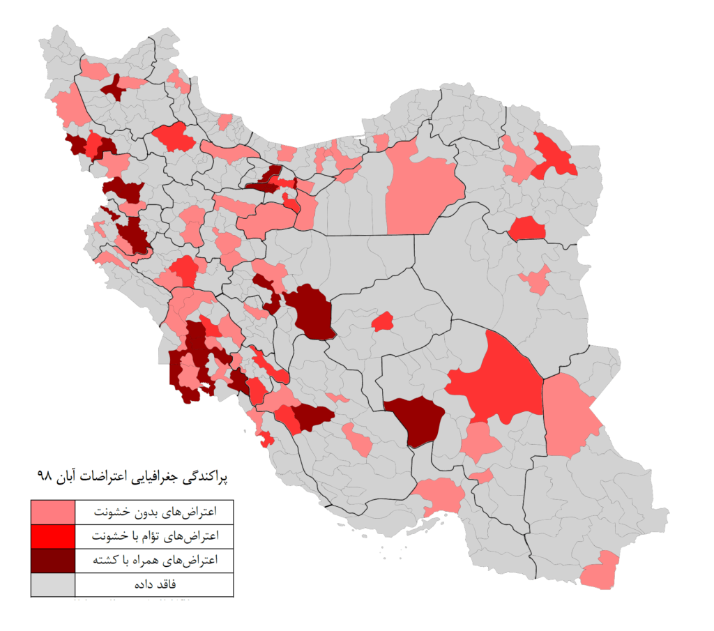 نقشه اعتراضات آبان 98